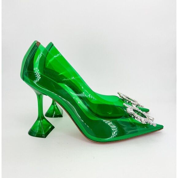 NWT AMINA MUADDI Begum Green Pointed Toe Crystal Brooch Glass Pumps Size… - Picture 4 of 16